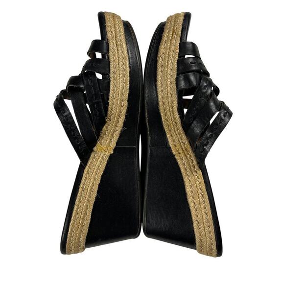 Ugg Addyson Black Leather Woven Strappy Espadrille Wedge Slide Sandals Size 9 - Picture 1 of 9